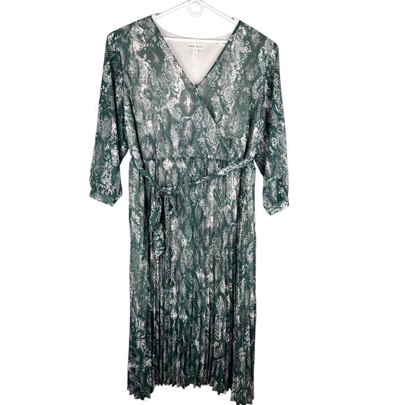 Ava & Viv Faux Wrap Maxi Dress 4X Green Animal Print Lined - Picture 1 of 12